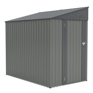 4x7 Ft Lean-To Metal Storage Shed in Olive Grey, Heavy-Duty Steel Outdoor Storage for Garden Tools & Bicycles, Weather-Resistant Backyard Organizer