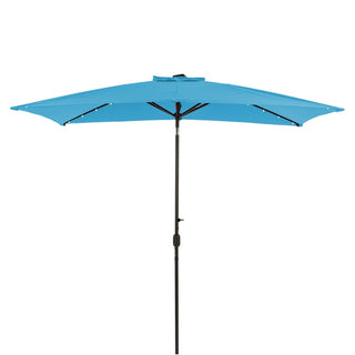 10Ft Outdoor Rectangular Umbrella with 26 Solar-Powered LED Lights, Crank and Tilt