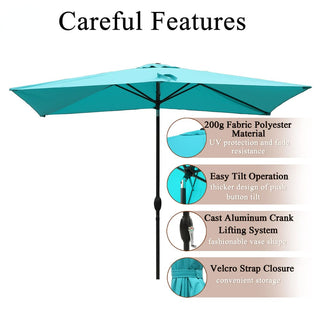 10' x 6'5 Rectangular Outdoor Market Umbrella – Light Blue Patio Shade with Crank & Tilt