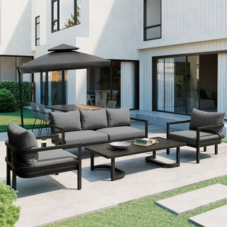 Outdoor Steel Conversation Sofa Set with Coffee Table – Waterproof Patio Furniture with UV-Resistant Cushions
