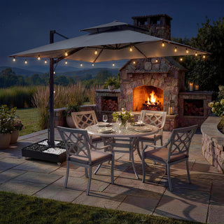 10 FT Square Aluminum Cantilever Patio Umbrella with Hook – Offset Outdoor Umbrella in Navy Blue/Tan/Gray for Patio & Garden