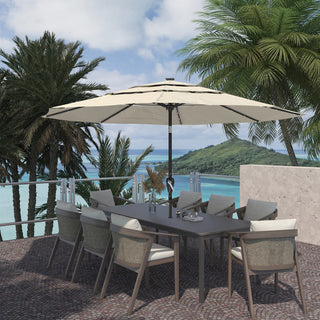 10FT 3-Tier Solar LED Patio Umbrella with Tilt & Crank, Aluminum Market Umbrella for Backyard, Deck & Garden