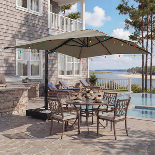 10x13FT Aluminum Cantilever Patio Umbrella with 1100LBS Wheeled Base, 360° Rotation & Stepless Tilt, UV50+ Waterproof Canopy