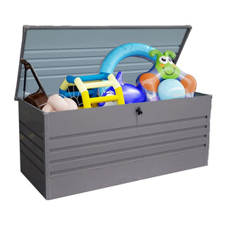 260 Gallon Waterproof Metal Outdoor Deck Box – Extra Large Patio Storage Chest with Lockable Lid for Cushions, Pool Supplies & Garden Tools (Light Gray)