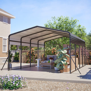 13 x 20 FT Heavy Duty Metal Carport with Reinforced Triangle Frame & 4 Poles, Galvanized Steel Roof All-Weather Outdoor Car Shelter for Vehicle Protection