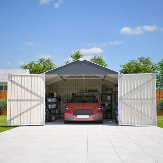12x20 FT Heavy-Duty Metal Outdoor Storage Shed, Spacious 1810 CUFT Capacity with Double Doors, All-Weather Garage for Vehicle, Equipment & Tool Storage