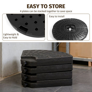 Heavy-Duty Fan-Style Cantilever Umbrella Base, 4-Panel Refillable Stand (Water/Sand up to 220 lbs), Weatherproof HDPE with Metal Lock Hooks, Stackable & Portable Design