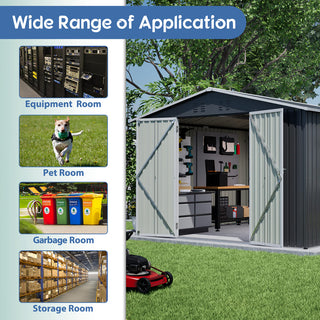 10 x 10 FT Heavy-Duty Outdoor Metal Storage Shed, Large Garden Tool Shed with Updated Reinforced Frame & Lockable Double Doors for Backyard