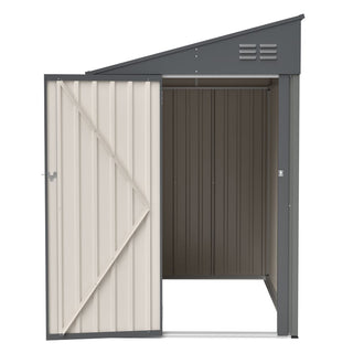 4x7 Ft Lean-To Metal Storage Shed in Olive Grey, Heavy-Duty Steel Outdoor Storage for Garden Tools & Bicycles, Weather-Resistant Backyard Organizer