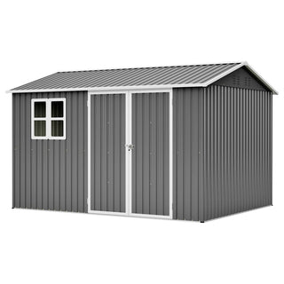 10x8 Ft Oversized Steel Storage Shed with Window, Lockable Double Doors & Sloped Roof, Heavy-Duty Outdoor Garden Tool Shed for Patio, Backyard & Lawn