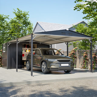12x23 Ft Heavy-Duty Metal Carport Storage Shed, Steel Garage with Sliding Door, UV-Blocking Panel & Waterproof Sloped Roof for Car, Boat, Tractor & Farm Equipment