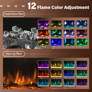 50/60/72-Inch Wall-Mounted & Recessed Electric Fireplace with Overheat Protection, Black