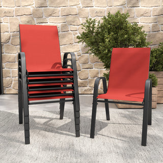 6-Piece Outdoor Patio Dining Chairs Set, Ergonomic Wide Seats, Waterproof Teslin Fabric & Rust-Resistant Metal Frame, 350 lbs Capacity