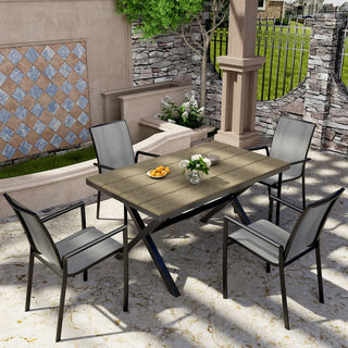 5-Piece Outdoor Aluminum Dining Set with Teslin Chairs & Plastic Wood Tabletop – Weather-Resistant Patio Furniture Set for Garden & Backyard