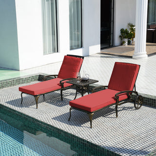 Cast Aluminum Outdoor Chaise Lounge with Removable Beige/Red Cushion