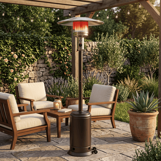 47,000 BTU Stainless Steel Propane Patio Heater with Adjustable Heat & Wheels for Patio, Backyard & Outdoor Gatherings
