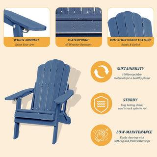 Folding Plastic Adirondack Chair Multi Colors Blue Black Gray Weather Resistant Outdoor Patio Lawn Chair
