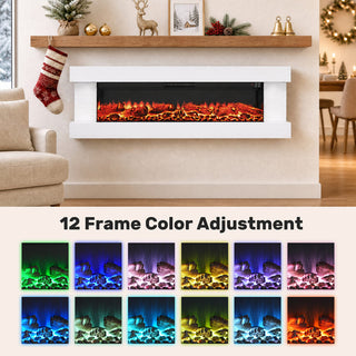 32"/50"/60"/72" Wall-Mounted Electric Fireplace with Suspended LED Lighting, Modern Indoor Fireplace for Living Room