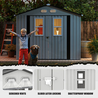 8x8 Ft Outdoor Storage Shed with Protective Coating, 4 Daylight Windows & Lockable Doors, Dual Color Options White/Dark Gray