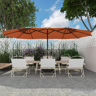 15FT Rectangular Patio Umbrella with Base & Crank Lift – Large Outdoor Market Umbrella for Backyard, Deck & Poolside