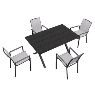 5-Piece Outdoor Aluminum Dining Set with Teslin Chairs & Plastic Wood Tabletop – Weather-Resistant Patio Furniture Set for Garden & Backyard
