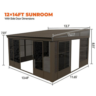 12x14 FT All-Season Patio Sunroom with Side Door, Aluminum Frame Enclosed Outdoor Room for Backyard and Garden