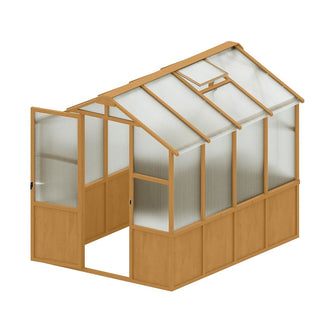 6x8 FT Wooden Walk-In Greenhouse with 6mm Polycarbonate Panels & Adjustable Roof Vent – Outdoor Garden Greenhouse for Backyard & Patio