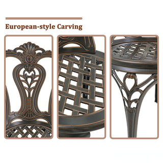 Mondawe 2-Piece Antique Bronze/White Cast Aluminum Stackable Outdoor Dining Chairs with Vintage European-Style Pattern for Patio & Garden