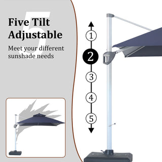 10 Ft Square Aluminum 360° Cantilever Patio Umbrella with Cover – Outdoor Yard Market Shade