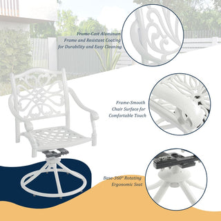 Mondawe 2-Piece White Cast Aluminum Swivel Bar Stools for Outdoor Patio, Garden & Bar Height Seating