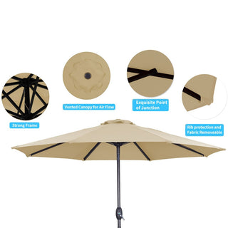9 ft Aluminum Market Patio Umbrella with Push Button Tilt & Crank Lift, Outdoor Sun Umbrella in Taupe