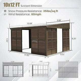 Wall-Mounted Sunroom Lean-To Solarium with Galvanized Steel Roof, Lockable Sliding Door & Detachable PVC Screen for Patio Deck