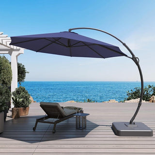 12-FT Luxury Curved Cantilever Umbrella With Base, 360° Rotatable,Suitable For Markets, Swimming Pools, Gardens, Backyards, And Patios