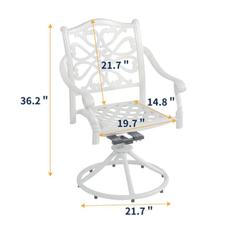Mondawe 2-Piece White Cast Aluminum Swivel Bar Stools for Outdoor Patio, Garden & Bar Height Seating