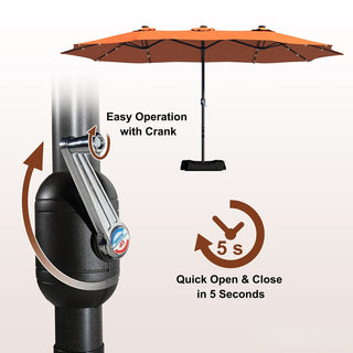15FT Rectangular Outdoor Umbrella with LED Lights & Base – Day-to-Night Patio Shade for Backyard & Garden