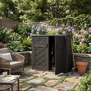 360 Gal. Outdoor Resin Storage Cabinet, Large Storage Shed with Floor, Double Doors, Lockable Lid & Soft-Close Hinges – Black