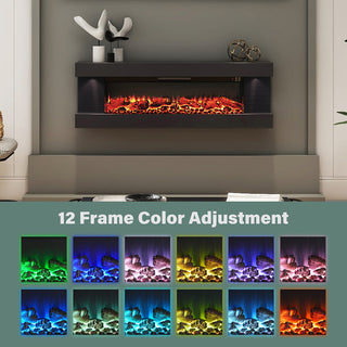 50"/60"/72" Wall-Mounted Electric Fireplace with Suspended LED Lighting, Modern Indoor Fireplace for Living Room