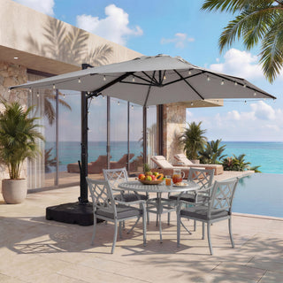 10x13FT Aluminum Cantilever Patio Umbrella with 1100LBS Wheeled Base, 360° Rotation & Stepless Tilt, UV50+ Waterproof Canopy