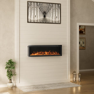 50/60/72-Inch Wall-Mounted & Recessed Electric Fireplace with Overheat Protection, Black