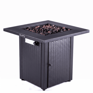 50,000 BTU Outdoor Propane Fire Pit Table, ETL Certified Gas Fire Pit with Side Door, Wood-Look Tabletop & X-Shaped Base