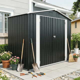 8 x 4 FT Outdoor Metal Storage Shed, Lockable Steel Garden Shed with Latch, Weather-Resistant Utility Shed for Backyard, Patio & Lawn, Black