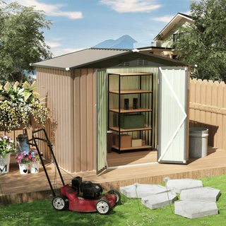 8 x 6 FT Galvanized Steel Garden Storage Shed with Apex Roof, Outdoor Metal Tool House for Patio, Backyard & Lawn Equipment Storage