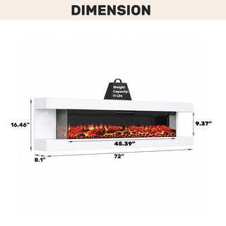 32"/50"/60"/72" Wall-Mounted Electric Fireplace with Suspended LED Lighting, Modern Indoor Fireplace for Living Room