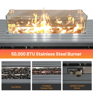 11'' H x 42'' L Steel Propane Outdoor Fire Pit Table with Lid