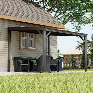 Wall-Mounted Hardtop Lean-to Gazebo with Gutters – Galvanized Steel Roof Outdoor Pergola Canopy