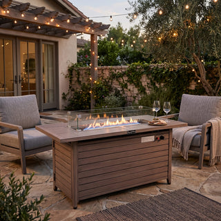 50,000 BTU Outdoor Propane Fire Pit Table with Glass Wind Guard, Lava Glass, Aluminum Frame & Stainless Steel Burner for Patio