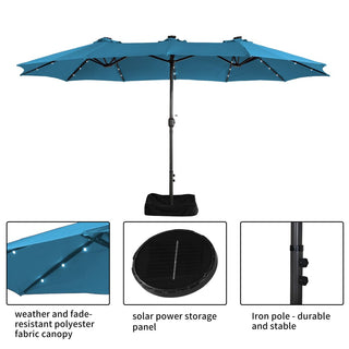 15FT Rectangular Outdoor Umbrella with LED Lights & Base – Day-to-Night Patio Shade for Backyard & Garden