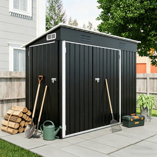 4x8 FT Galvanized Steel Storage Shed with 3 Access Doors & Vents for Garden, Bikes & Patio Equipment
