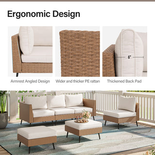 6-Piece Outdoor Sectional Sofa Set, PE Rattan Wicker Patio Conversation Set with Thick Cushions