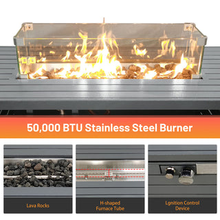 42in Steel Propane Fire Pit Table with Lid, 50,000 BTU Outdoor Patio Heating